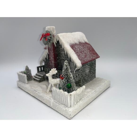 Bethany Lowe Snowy Christmas Village Putz House Reindeer Bottle Brush Tree - Picture 6 of 13